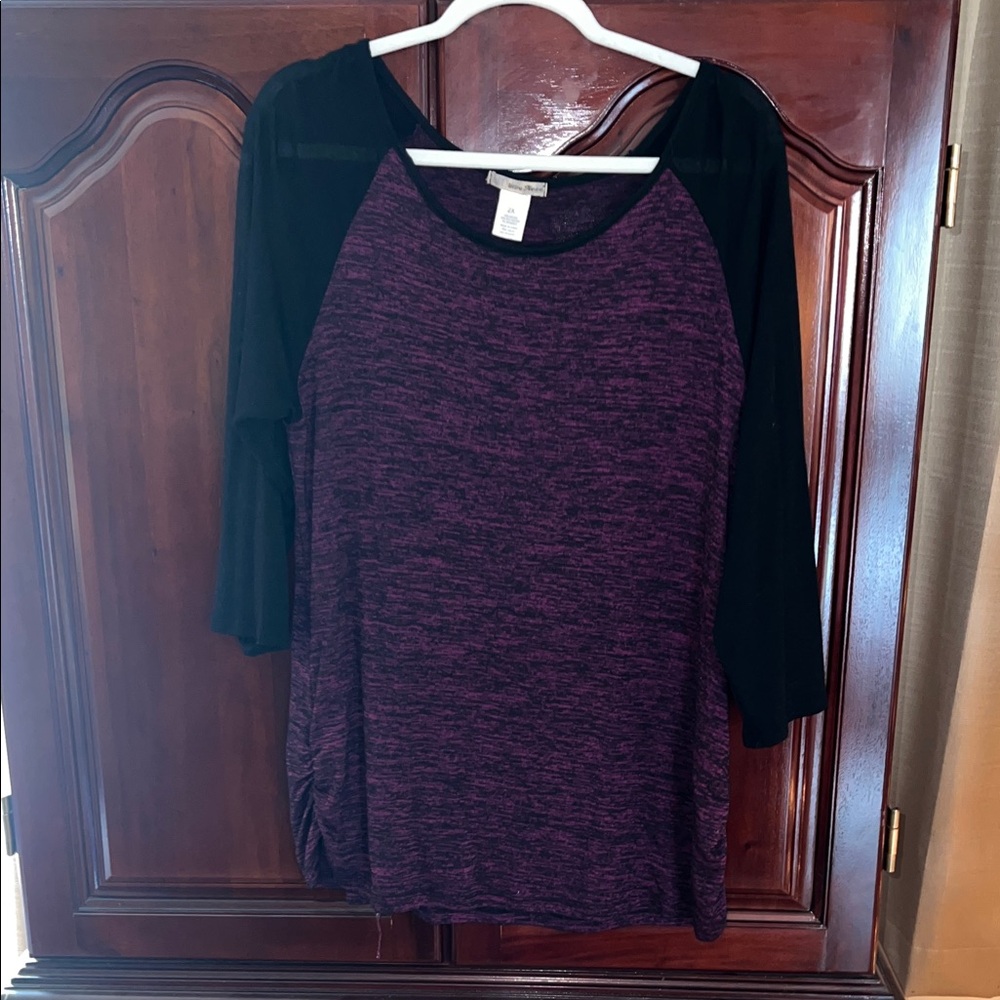 Elegant Long Sleeve Purple and Black Women's Top